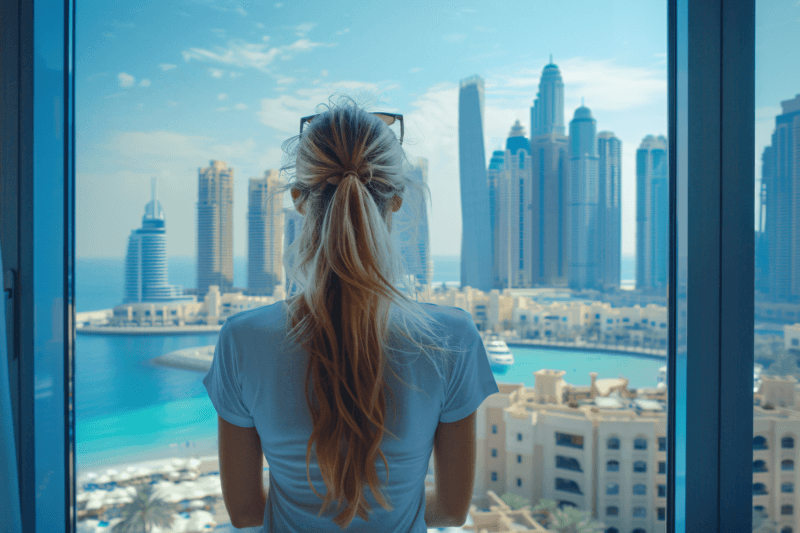 mujer en apartamento en dubai